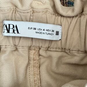Zara Light Tan barrel leg cargo pants, high waist